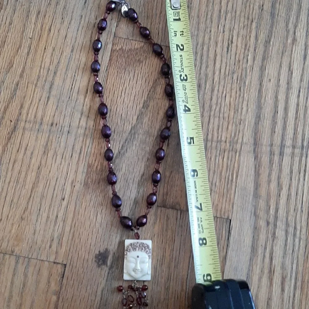 Artisan carter Wells purple beaded necklace with bone pendant